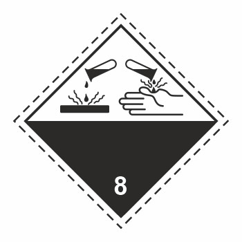 Знак перевозки опасных грузов «Класс 8. Коррозионные вещества» (светоотражающий металл ламинированный, 300х300 мм)